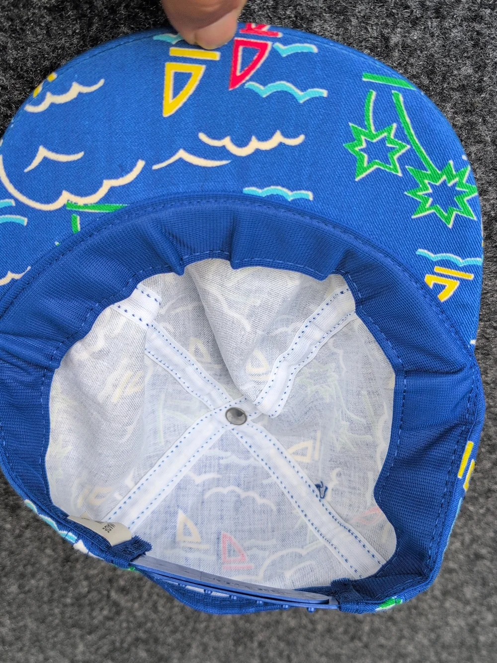OshKosh B'gosh Neon Blue Kids Snapback Hat - Ocean Star Sailboat Waves Print USA